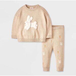 Cat & Jack Baby Bunny and Carrot Printed Sweater Top & Bottom Set in beige 0-3M